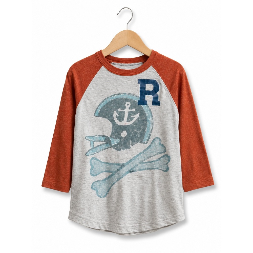 Lands' End Boys Shirt Sz M 5-6 Beige Orange Blue Football Helmet Anchor Bones R